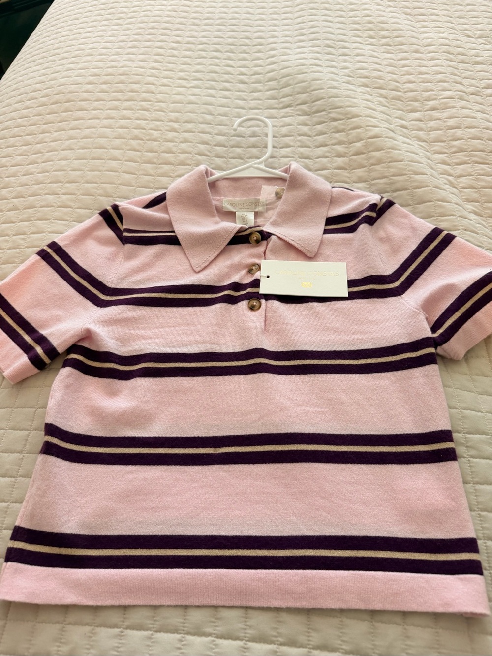 Caroline Constas Pink Polo Top with Purple Stripes